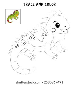 Iguana colorir páginas para crianças. Traço e cor Iguana. Iguana réptil animal flashcard para crianças. As letras I são para Iguana. Planilhas de jardim de infância e pré-escola imprimíveis para crianças. 