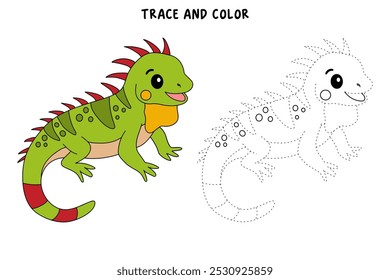 Iguana colorir páginas para crianças. Traço e cor Iguana. Iguana réptil animal flashcard para crianças. A letra I é para Iguana. Planilhas de jardim de infância e pré-escola imprimíveis para crianças. 