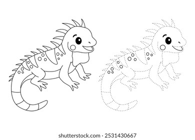 Iguana colorir páginas para crianças. Traço e cor Iguana. Iguana réptil animal flashcard para crianças. A letra I é para Iguana. Planilhas de jardim de infância e pré-escola imprimíveis para crianças. 