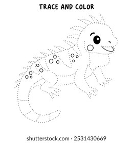 Páginas para colorear de iguana para niños. Trazo y color Iguana. Tarjeta de animales de reptil de iguana para niños. La letra I es para Iguana. Hojas de trabajo de jardín de infantes y preescolar imprimibles para niños. 