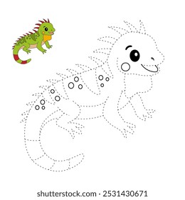 Iguana colorir páginas para crianças. Traço e cor Iguana. Iguana réptil animal flashcard para crianças. A letra I é para Iguana. Planilhas de jardim de infância e pré-escola imprimíveis para crianças. 