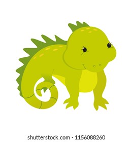 Iguana cute lizard cartoon character, flat colorful drawing funny zoo reptile animal smile. Vector kawaii illustration isolated on white background, for kids app, game, book, clothing print, card.