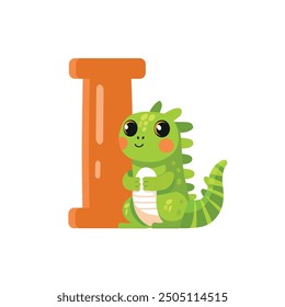 i is for iguana english alphabet upper case flashcard