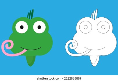 Iguana face cartoon character. Cute outline iguana animal face coloring book for kids. Vector illustration. Outline icon iguana head. Cartoon face logo.