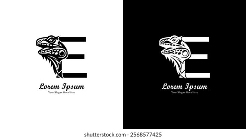 iguana head logo design combined with the letter E