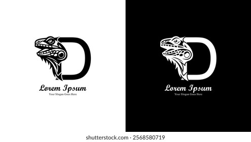 
iguana head logo design combined with the letter D