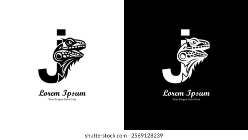 iguana head logo design combined with the letter j