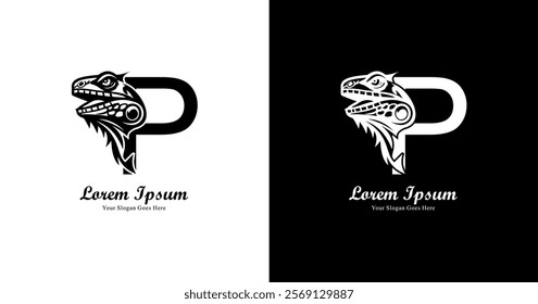 
iguana head logo design combined with the letter P