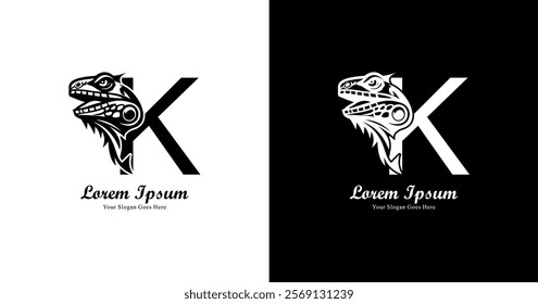 iguana head logo design combined with the letter K