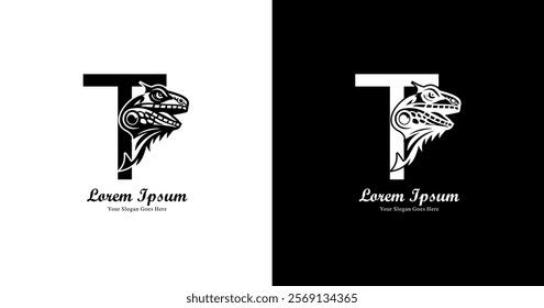 iguana head logo design combined with the letter T