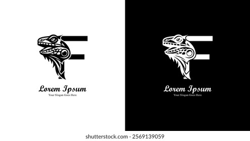 
iguana head logo design combined with the letter F
