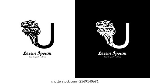 iguana head logo design combined with the letter U