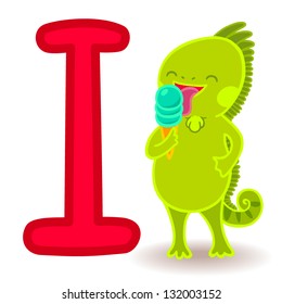 I for iguana and ice cream. Letter for funny alphabet.