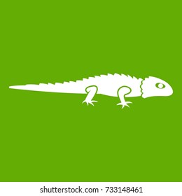 Iguana icon white isolated on green background. Vector illustration