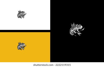 iguana and leaf vector line art design