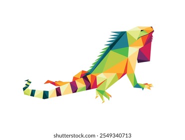 Iguana Lizard Colorful Polygonal Low Poly Vector. Colorful Abstract Vector of Iguana. Gecko Colorful Triangle Logo Illustration