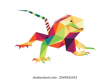 Iguana Lizard Front View in Colorful Polygon Vector. Colorful Polygonal Low Poly Vector of Iguana Gecko. Abstract Triangular Vector of Iguana Logo