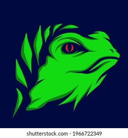 Iguana lizard. Pop Art logo. Colorful design with dark background. Abstract vector illustration. Isolated black background for t-shirt, poster, clothing, merch, apparel, badge design