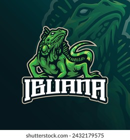 Iguana mascot logo design vector with modern illustration concept style for badge, emblem and t shirt printing. Green iguana illustration.