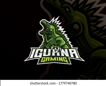 Iguana mascot sport logo design. Exotic iguana animal mascot vector illustration logo. Wild iguana reptile mascot design, Emblem design for esports team. Vector illustration