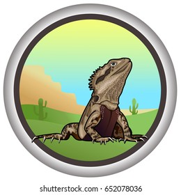 Iguana on the nature.Emblem.Vector illustration.