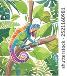 Iguana on the tree vector illustration