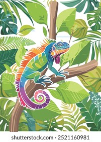 Iguana na ilustração vetor árvore