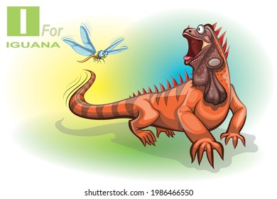 Iguana playing with dragon fly.