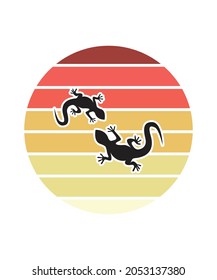 Iguana Retro Sunset Design template. Vector design template for logo, badges, t-shirt, POD and book cover. Isolated white background.