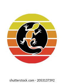 Iguana Retro Sunset Design template. Vector design template for logo, badges, t-shirt, POD and book cover. Isolated white background.