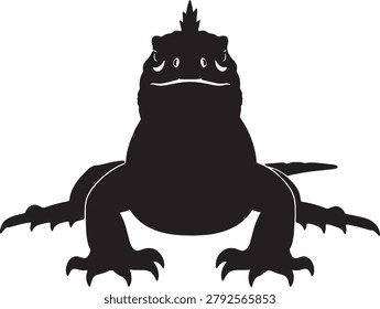 Iguana silhouette, frontal view, lizard reptile, graphic icon, vector illustration.