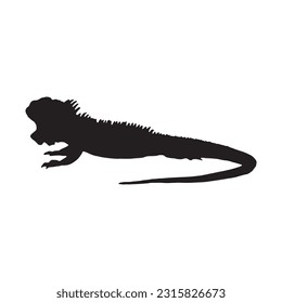 iguana silhouette set collection isolated black on white background vector illustration