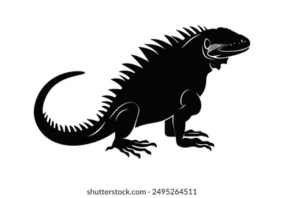 Iguana Silhouette Vector isolated on a white background, Iguana Clipart black Silhouette