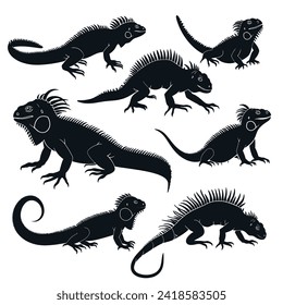 iguana silhouette vector set design