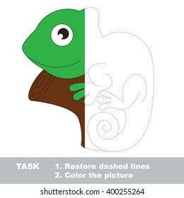 Iguana in vector colorful to be traced. Restore dashed line and color the picture. Visual game for children. Worksheet to be colored.