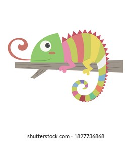 Iguana vector illustration cartoon isolated on white background. Lizard iguana laying on twig and sticking out tongue vector cartoon. 