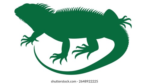 Silhueta de vetor de Iguana no fundo branco Ilustração de animal réptil. silhueta de iguana, Silhueta gráfica de vetor de um dragão barbudo.