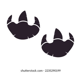 Iguanodon dinosaur footprint vector. Paleontology, history vintage. Paleontology dinosaur traces illustration. Predator animal foots of ancient biology.