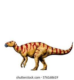 Iguanodon dinosaur vector color drawing of orange skin and red stripes