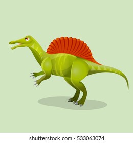 Iguanodon, iguana-tooth isolated. Ornithopod dinosaur existed in ancient times. Dinosaurs character monster, prehistoric animal. Sticker for children. Funny cartoon creature. Vector illustration