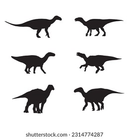 iguanodon silhouette set collection isolated black on white background vector illustration