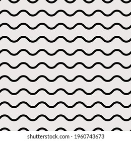 igzag black waves. Vector and white background. Seamless and same wavy lines.