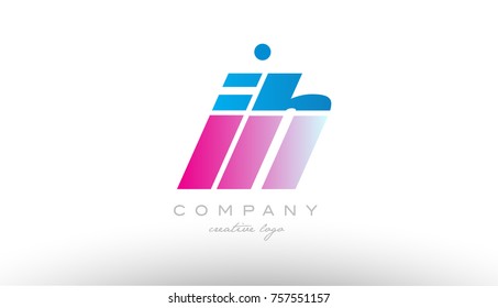 ih i h alphabet letter combination in pink and blue color. Can be used as a logo for a company or business with initials