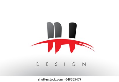 IH I H Brush Logo Letters Design with Red and Black Colors and Brush Letter Concept.