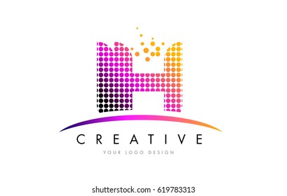 IH I H Dots Letter Logo Design with Magenta Bubble Circles and Swoosh