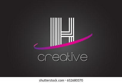 IH I H Letter Logo with Lines Design And Purple Swoosh Vector Letters Illustration.