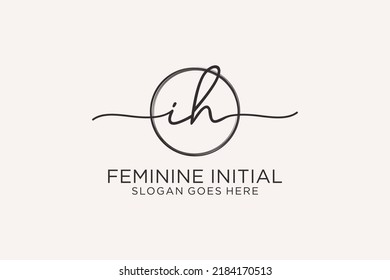 IH handwriting logo with circle template vector logo of initial signature, wedding, fashion, floral and botanical with creative template.