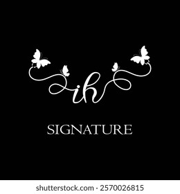 IH Handwritten initial letter, IH simple signature vector logo with butterfly shape variation, beauty, photography letter logo design. I H