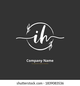 IH Initial handwriting and signature logo design with circle. Beautiful design handwritten logo for fashion, team, wedding, luxury logo.
