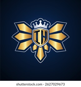 IH initial letters monogram logo for gaming with shield and eagle wing
